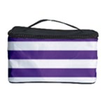 Horizontal Stripes - White and Dark Lavender Violet Cosmetic Storage Case