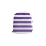 Horizontal Stripes - White and Dark Lavender Violet Drawstring Pouch (S)