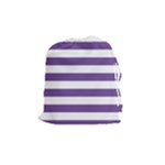 Horizontal Stripes - White and Dark Lavender Violet Drawstring Pouch (M)