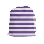 Horizontal Stripes - White and Dark Lavender Violet Drawstring Pouch (XL)