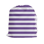 Horizontal Stripes - White and Dark Lavender Violet Drawstring Pouch (XXl)
