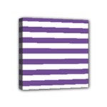 Horizontal Stripes - White and Dark Lavender Violet Mini Canvas 4  x 4  (Stretched)