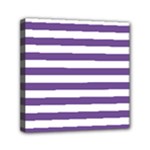 Horizontal Stripes - White and Dark Lavender Violet Mini Canvas 6  x 6  (Stretched)