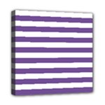 Horizontal Stripes - White and Dark Lavender Violet Mini Canvas 8  x 8  (Stretched)
