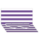 Horizontal Stripes - White and Dark Lavender Violet Twin Heart Bottom 3D Greeting Card (8x4)