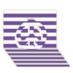 Horizontal Stripes - White and Dark Lavender Violet Peace Sign 3D Greeting Card (7x5)
