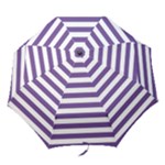 Horizontal Stripes - White and Dark Lavender Violet Folding Umbrella