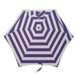 Horizontal Stripes - White and Dark Lavender Violet Mini Umbrella