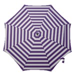 Horizontal Stripes - White and Dark Lavender Violet Hook Handle Umbrella (Small)