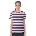Horizontal Stripes - White and Eggplant Violet Women s Cotton Tee
