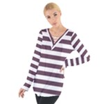 Horizontal Stripes - White and Eggplant Violet Women s Tie Up Tee