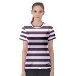 Horizontal Stripes - White and Eggplant Violet Women s Sport Mesh Tee