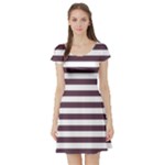 Horizontal Stripes - White and Eggplant Violet Short Sleeve Skater Dress