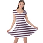 Horizontal Stripes - White and Eggplant Violet Cap Sleeve Dress