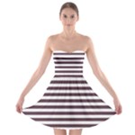 Horizontal Stripes - White and Eggplant Violet Strapless Bra Top Dress