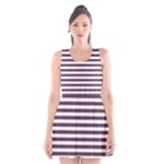 Horizontal Stripes - White and Eggplant Violet Scoop Neck Skater Dress