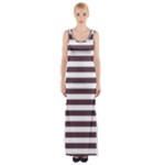 Horizontal Stripes - White and Eggplant Violet Maxi Thigh Split Dress