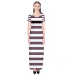 Horizontal Stripes - White and Eggplant Violet Short Sleeve Maxi Dress
