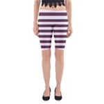 Horizontal Stripes - White and Eggplant Violet Yoga Cropped Leggings