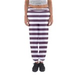 Horizontal Stripes - White and Eggplant Violet Women s Jogger Sweatpants