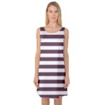 Horizontal Stripes - White and Eggplant Violet Sleeveless Satin Nightdress
