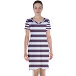 Horizontal Stripes - White and Eggplant Violet Short Sleeve Nightdress