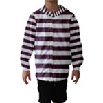 Horizontal Stripes - White and Eggplant Violet Hooded Wind Breaker (Kids)