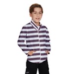 Horizontal Stripes - White and Eggplant Violet Wind Breaker (Kids)