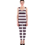 Horizontal Stripes - White and Eggplant Violet OnePiece Catsuit