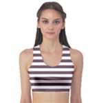 Horizontal Stripes - White and Eggplant Violet Women s Sports Bra