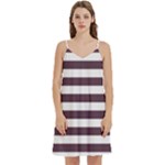 Horizontal Stripes - White and Eggplant Violet Women s Reversible Sports Bra with Border