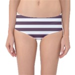 Horizontal Stripes - White and Eggplant Violet Mid-Waist Bikini Bottoms