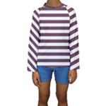 Horizontal Stripes - White and Eggplant Violet Kid s Long Sleeve Swimwear
