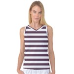 Horizontal Stripes - White and Eggplant Violet Women s Basketball Tank Top