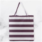 Horizontal Stripes - White and Eggplant Violet Grocery Tote Bag