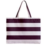 Horizontal Stripes - White and Eggplant Violet Zipper Mini Tote Bag