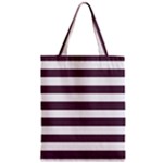 Horizontal Stripes - White and Eggplant Violet Zipper Classic Tote Bag