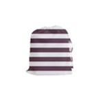 Horizontal Stripes - White and Eggplant Violet Drawstring Pouch (S)