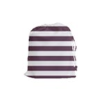 Horizontal Stripes - White and Eggplant Violet Drawstring Pouch (M)