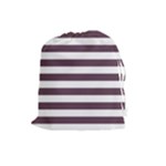 Horizontal Stripes - White and Eggplant Violet Drawstring Pouch (L)
