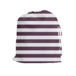 Horizontal Stripes - White and Eggplant Violet Drawstring Pouch (XL)