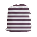 Horizontal Stripes - White and Eggplant Violet Drawstring Pouch (XXl)