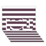 Horizontal Stripes - White and Eggplant Violet I Love You 3D Greeting Card (7x5)