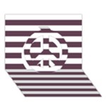Horizontal Stripes - White and Eggplant Violet Peace Sign 3D Greeting Card (7x5)