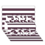 Horizontal Stripes - White and Eggplant Violet TAKE CARE 3D Greeting Card (7x5)