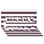 Horizontal Stripes - White and Eggplant Violet Merry Xmas 3D Greeting Card (8x4)
