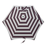 Horizontal Stripes - White and Eggplant Violet Mini Umbrella