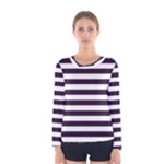 Horizontal Stripes - White and Dark Purple Women s Long Sleeve T-shirt