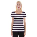 Horizontal Stripes - White and Dark Purple Women s Cap Sleeve Top