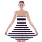 Horizontal Stripes - White and Dark Purple Strapless Bra Top Dress